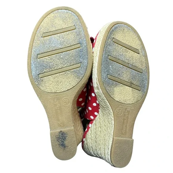 Vintage Red Polka Dot Slingback Wedge Heels Size 8.5 Retro Pinup Parisian Chic - Picture 10 of 12